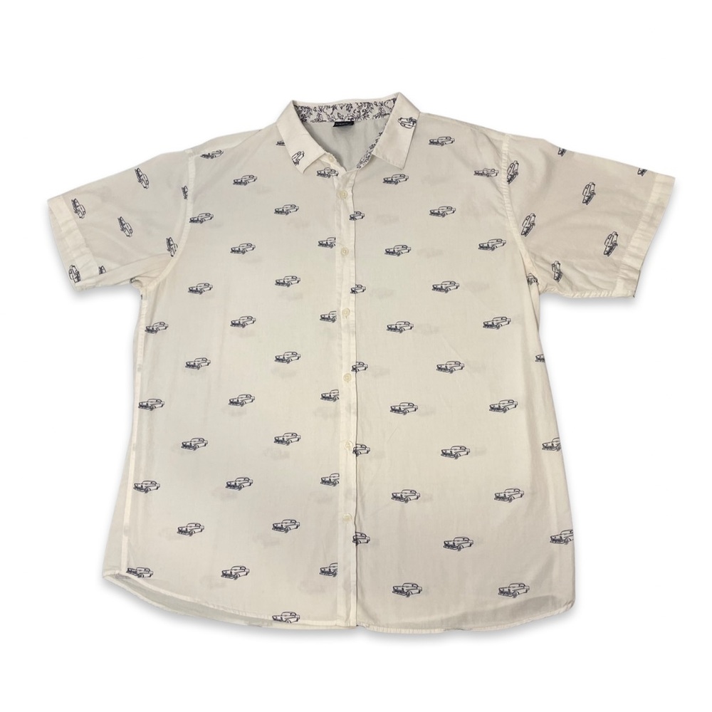 VERDO Cars White Short Sleeve Button Shirt XLarge